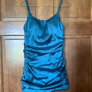 Teal Satin Ruched Dress